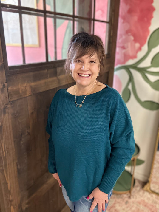 Oceanside Relaxed Ciana Sweater With Lattice Detail