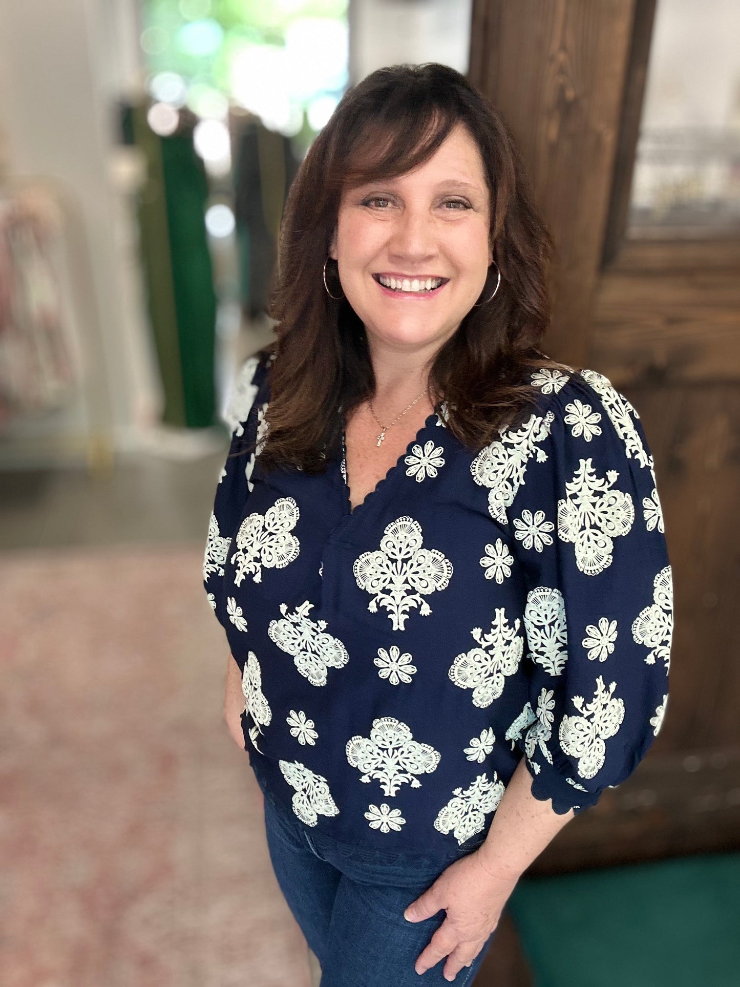 Navy Mix V-Neck Blouse