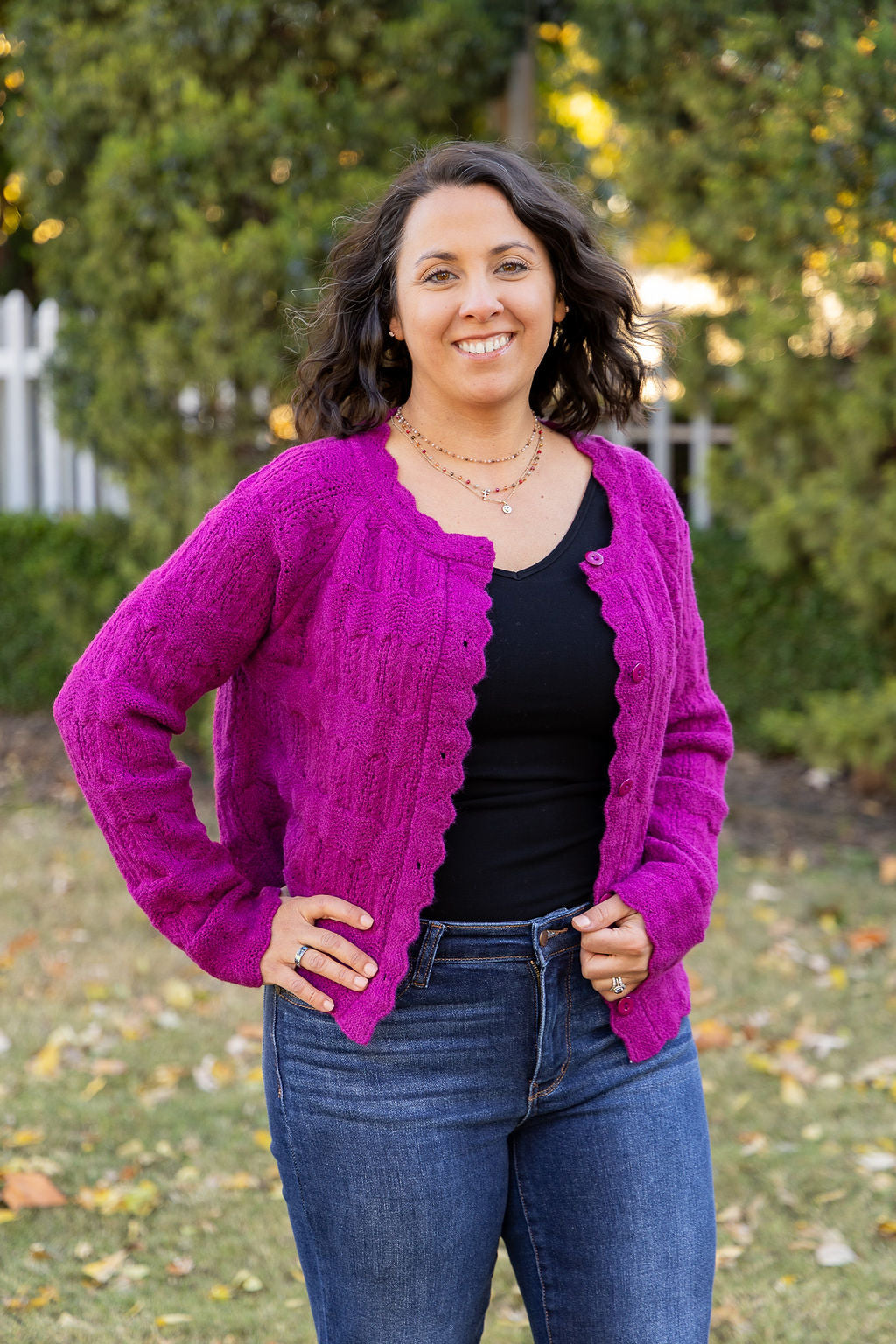 Regina Berry Scalloped Trim Cardigan