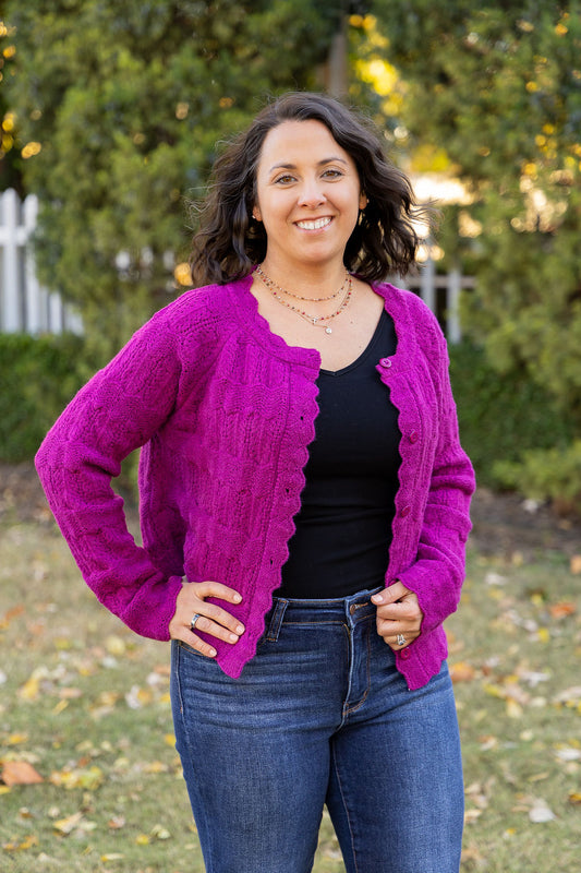 Regina Berry Scalloped Trim Cardigan