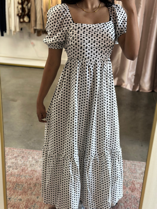 White Black Polka Dot Maxi Dress