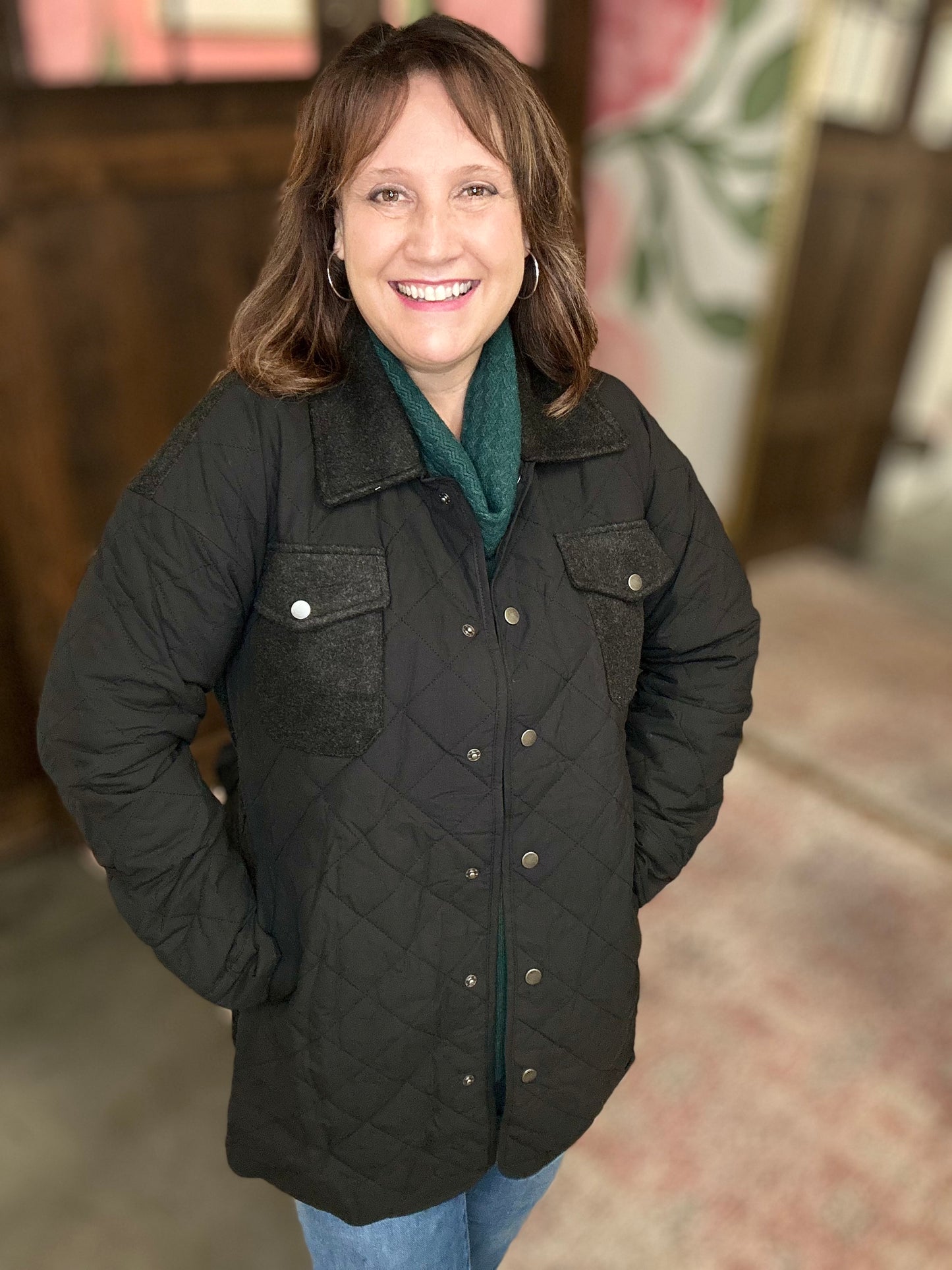 Black Mix Media Quilting Jacket