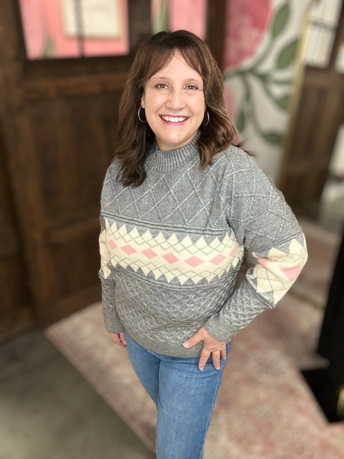 Grey Waffle Textured Sweater