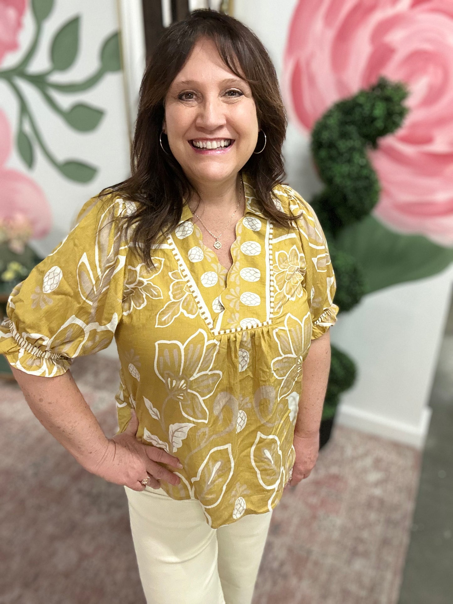 Honey Floral Print Puff Sleeve Top