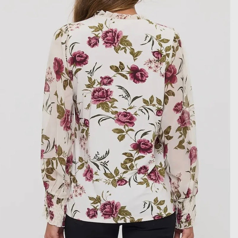 Ivory Floral Button Down Top
