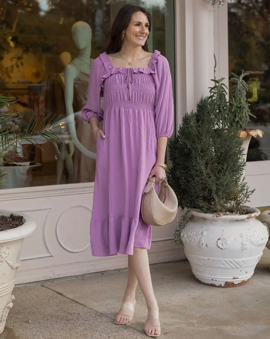 Orchid Smocked Ruffled Maxi Dress