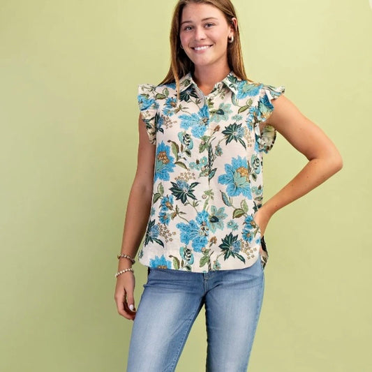 Blue Mix Floral Blouse