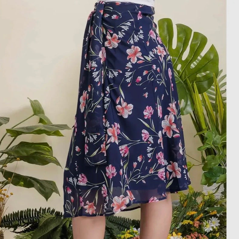 Navy Floral Midi Skirt