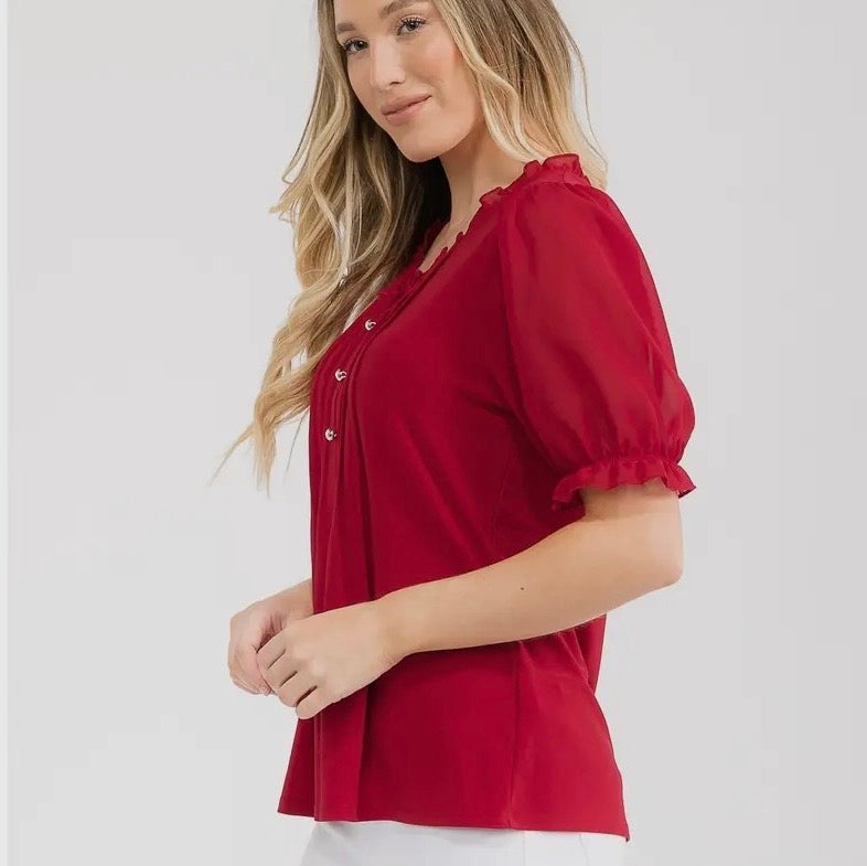 Red Ruffle Sleeve Top