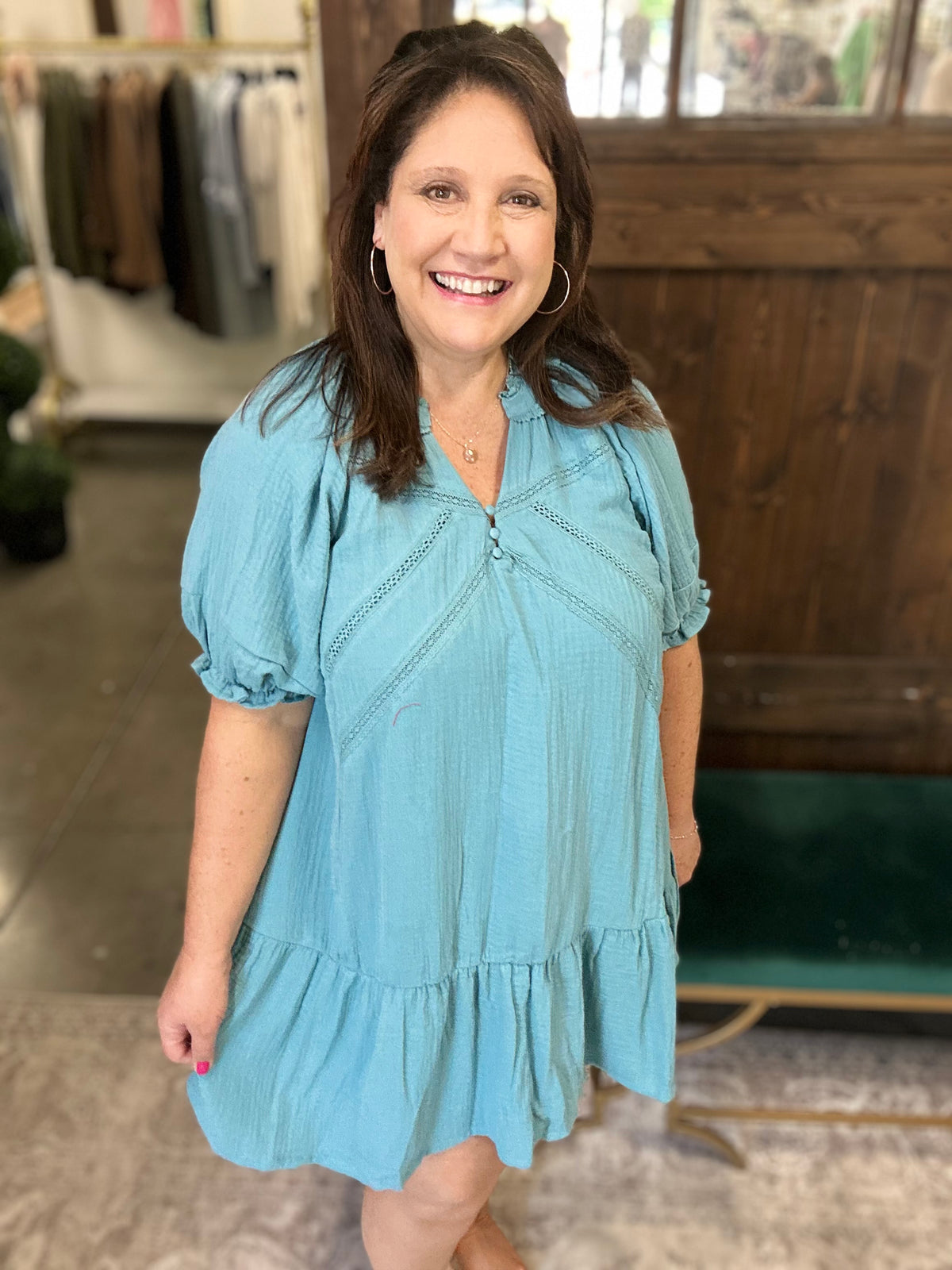Blue Cotton Gauze Mini Dress