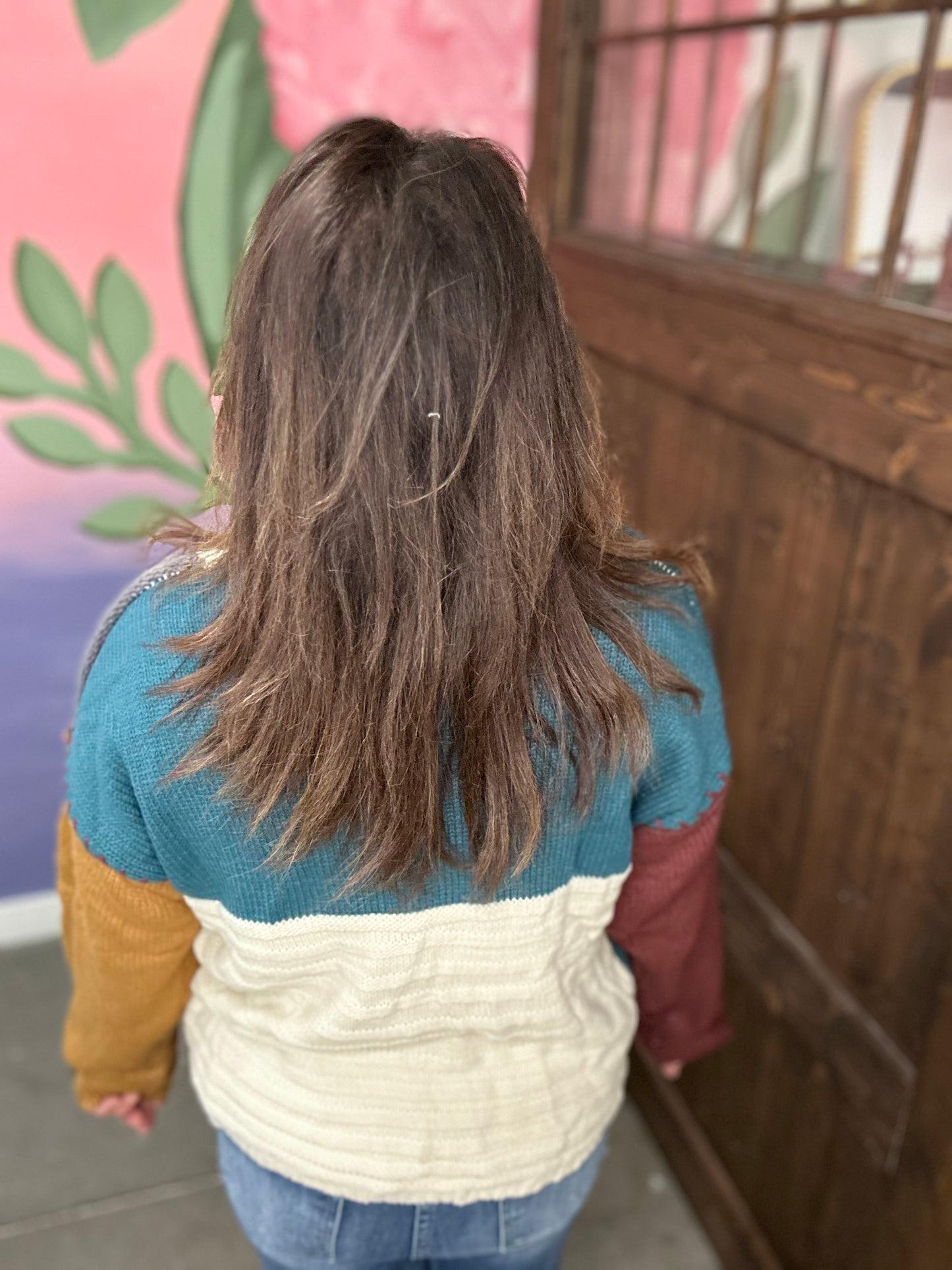 Beige Colorblock Knit Sweater