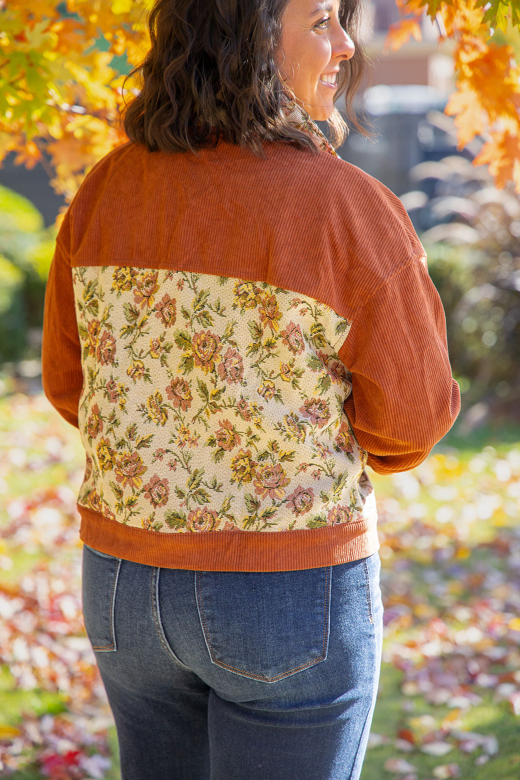 Rust Western Ribbed Floral Shacket