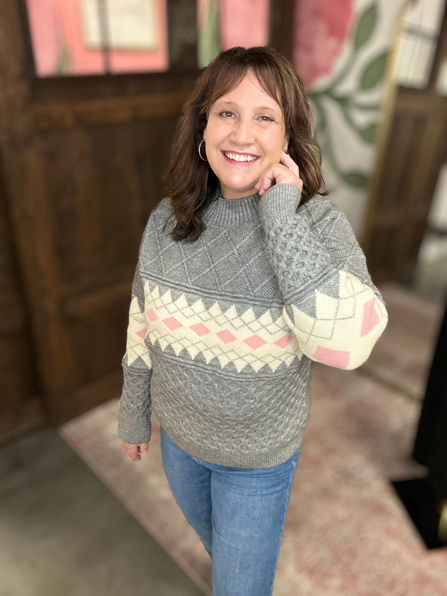 Grey Waffle Textured Sweater