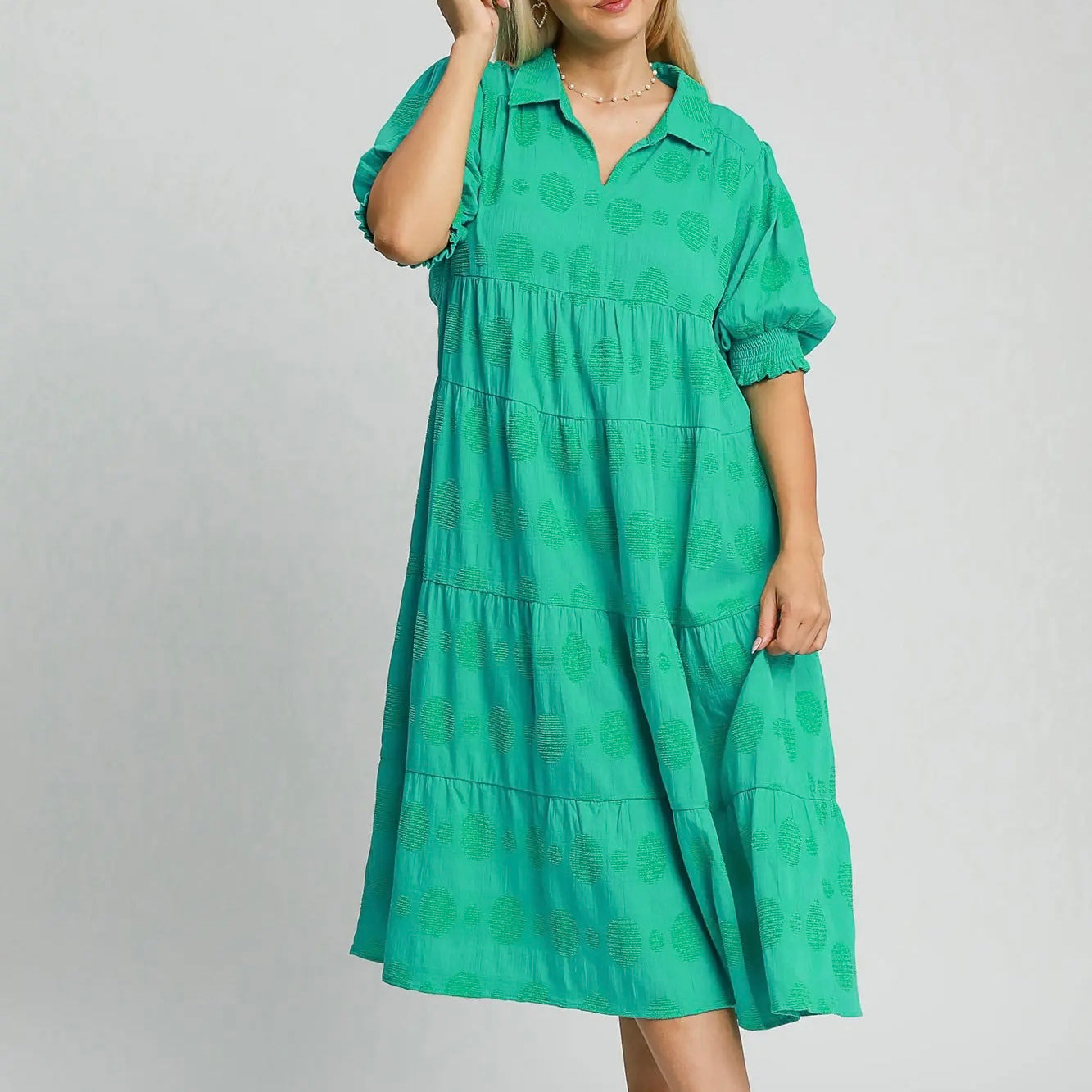 Jade Green Swiss Dot Jacquard Plus Maxi Dress