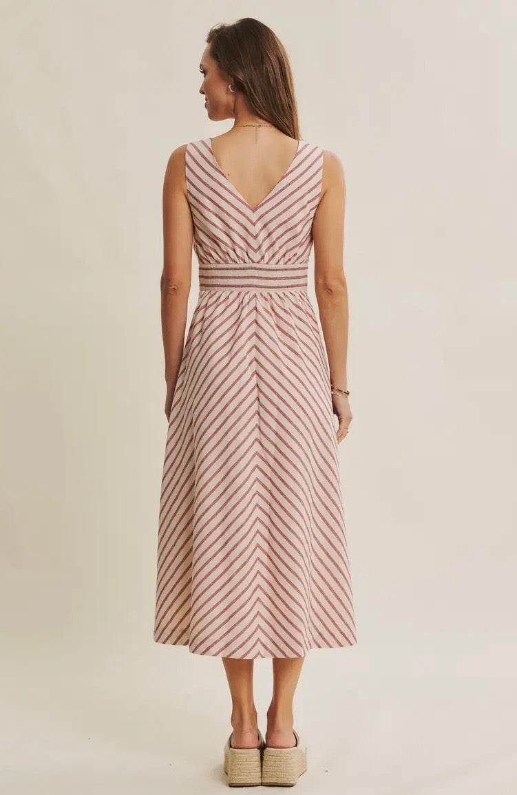 Red Stripe Fit And Flare Midi Dress