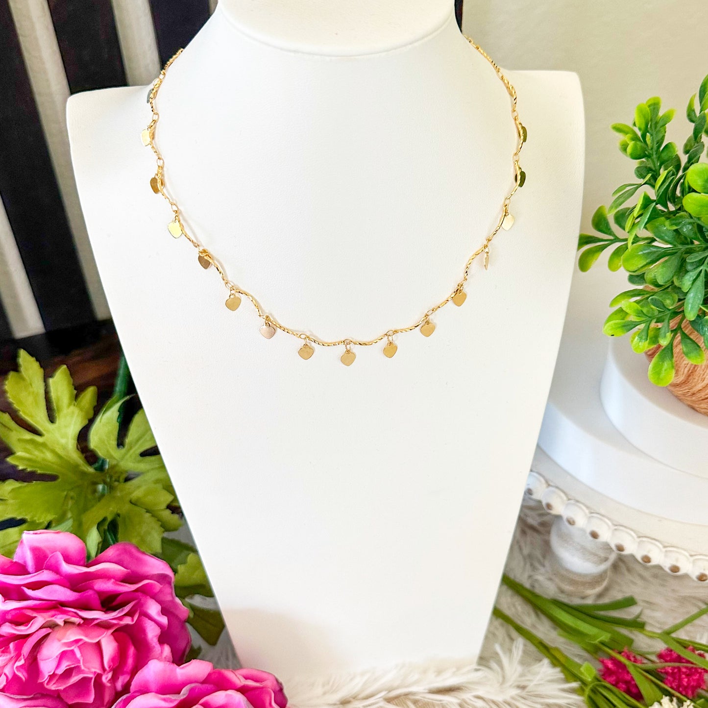 Gold filled dangle heart choker necklace