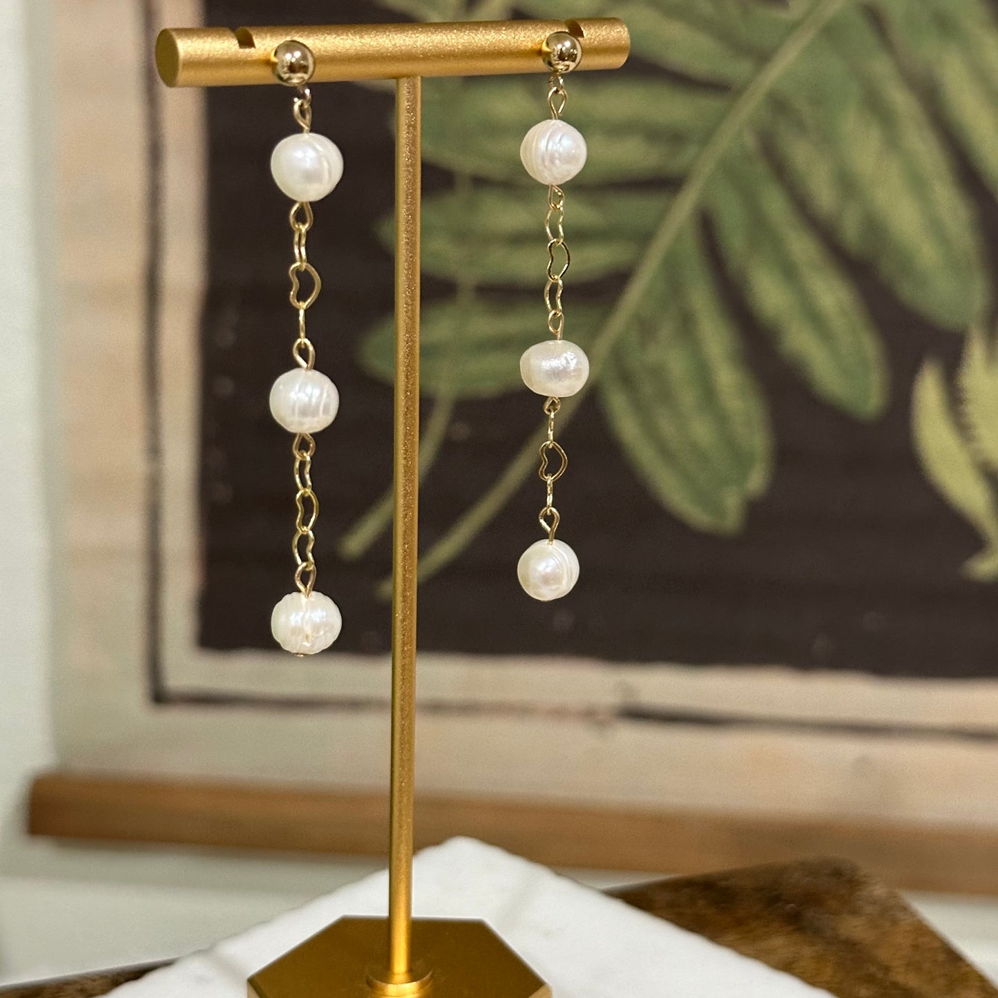 Gold filled pearl dangle earrings 