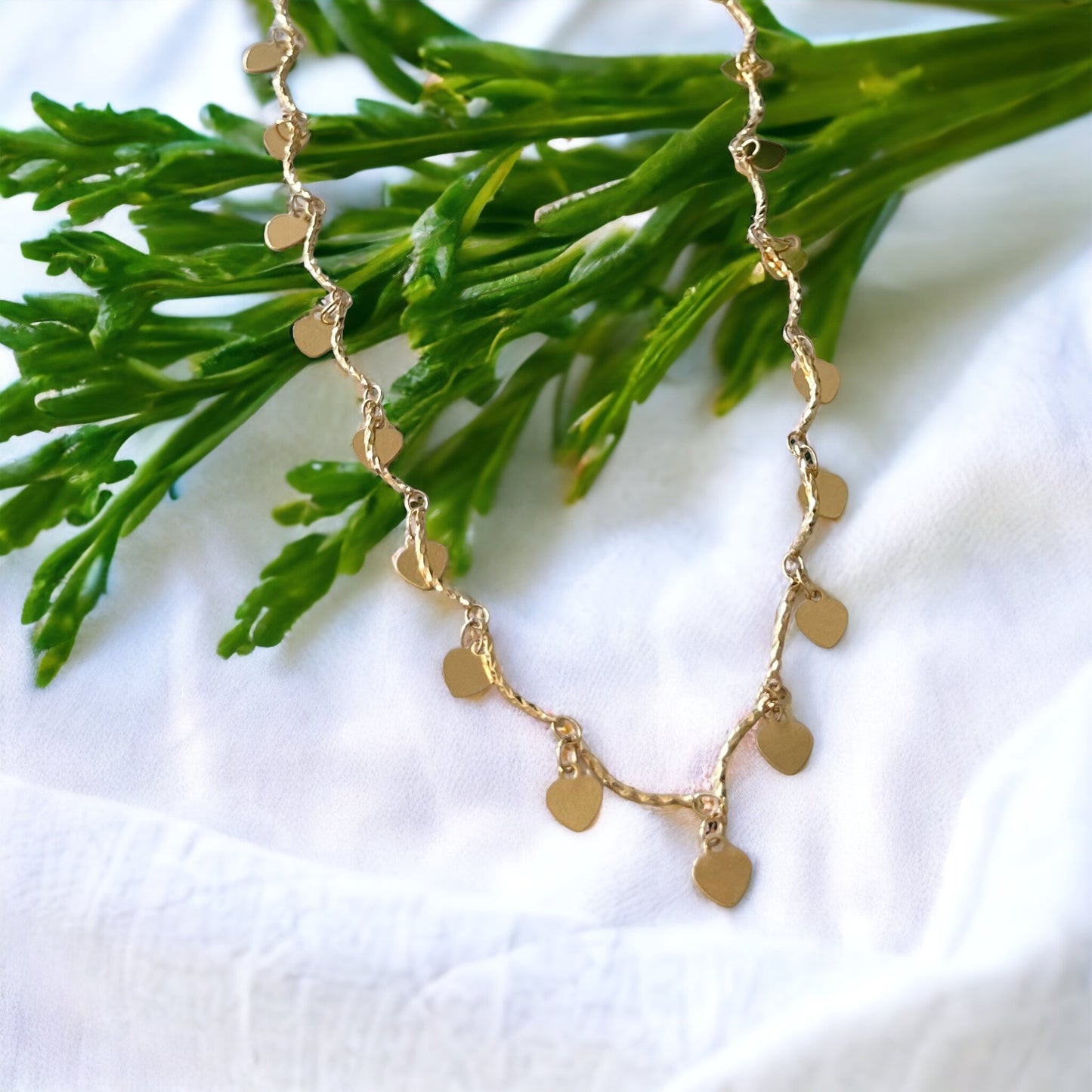 Gold filled dangle heart choker necklace