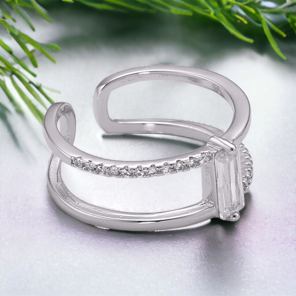 white gold filled adjustable double band baguette ring