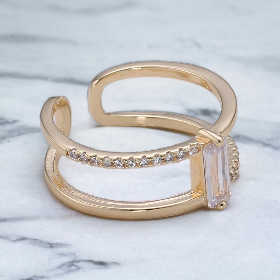 gold filled adjustable double band baguette ring