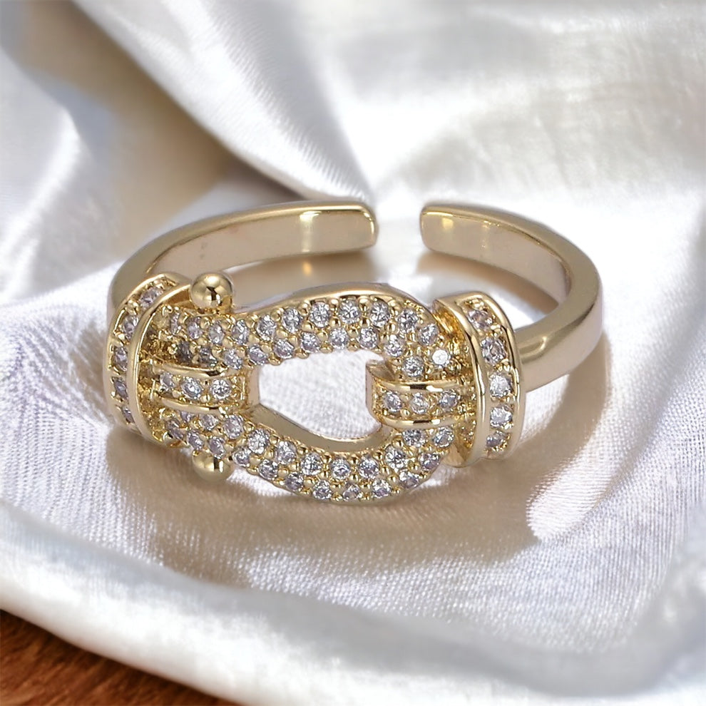 gold filled adjustable cubic zirconia buckle ring