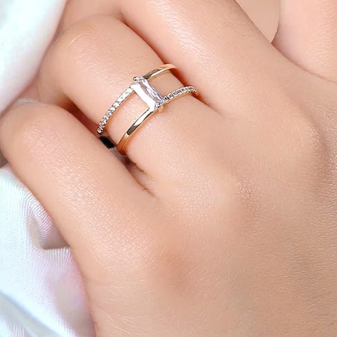 gold filled adjustable double band baguette ring