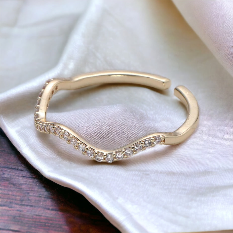 gold filled adjustable cubic zirconia wave ring