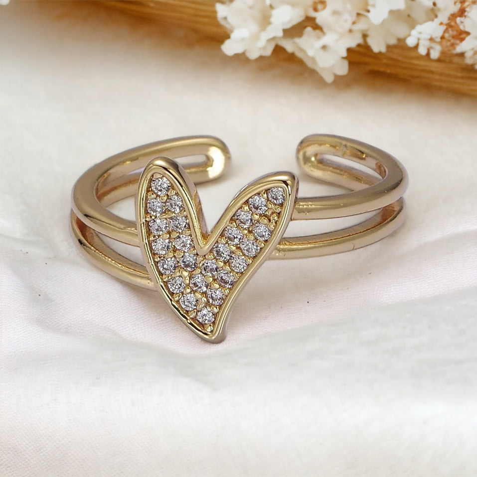 Gold filled heart adjustable ring