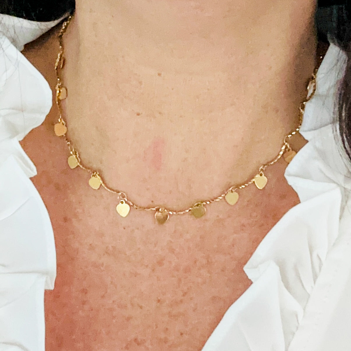 Gold filled dangle heart choker necklace