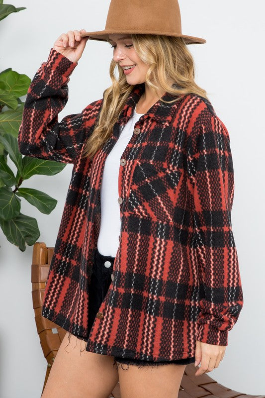 Fuzzy Plaid Button Down Shacket