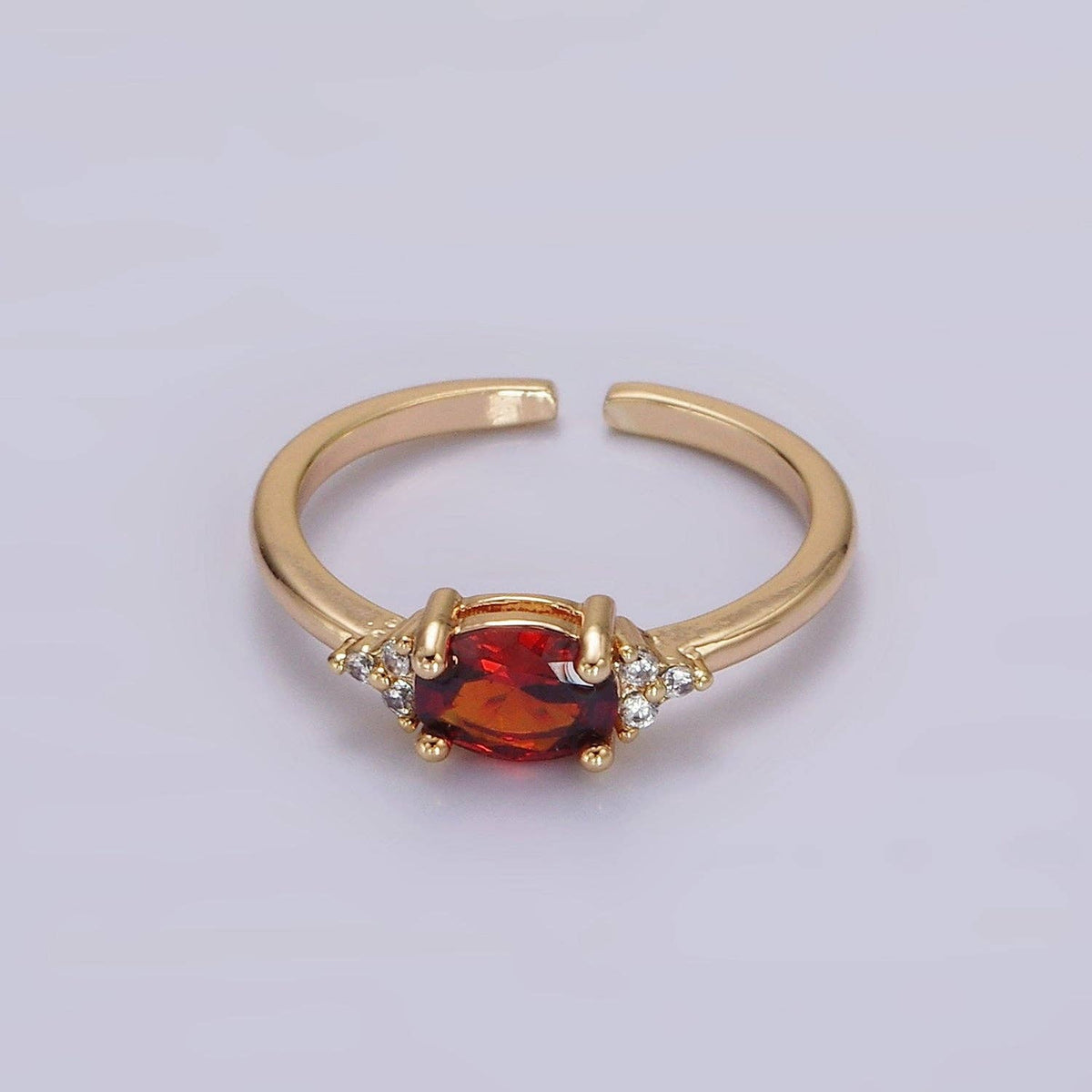 14K Gold Filled Oval Triple CZ Solitaire Birthstone Ring in Gold & Silver | O1128 - O1155: Silver / Olive Green