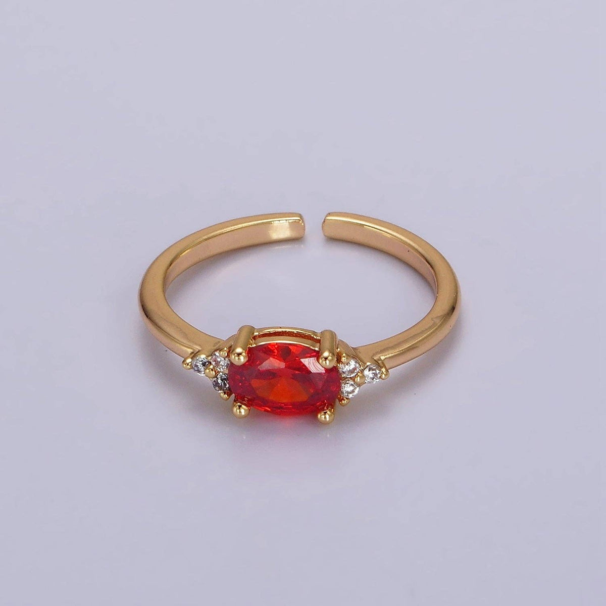 14K Gold Filled Oval Triple CZ Solitaire Birthstone Ring in Gold & Silver | O1128 - O1155: Silver / Olive Green