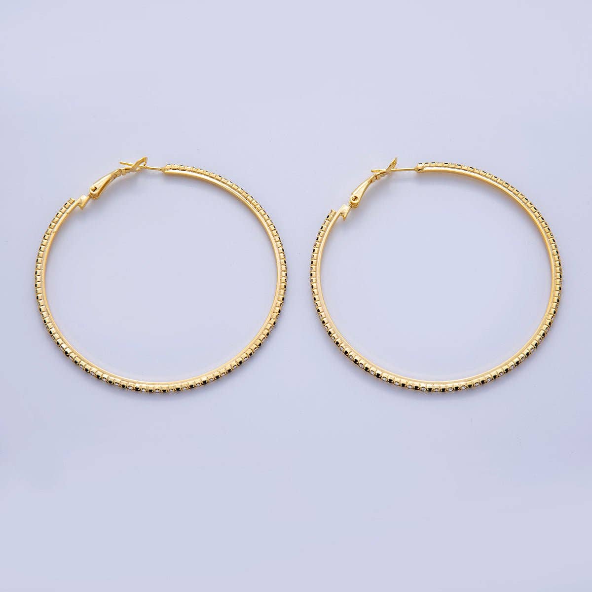 18K Gold Filled B&W Micro Paved CZ Hinge Hoop Earrings in Gold