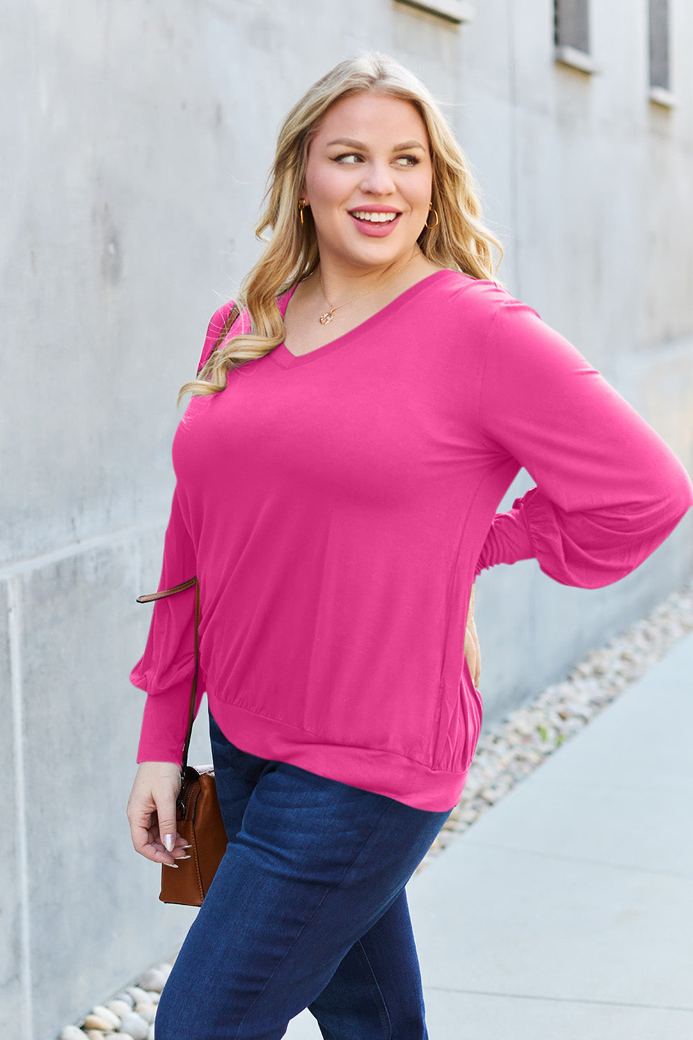 V-Neck Lantern Sleeve Top