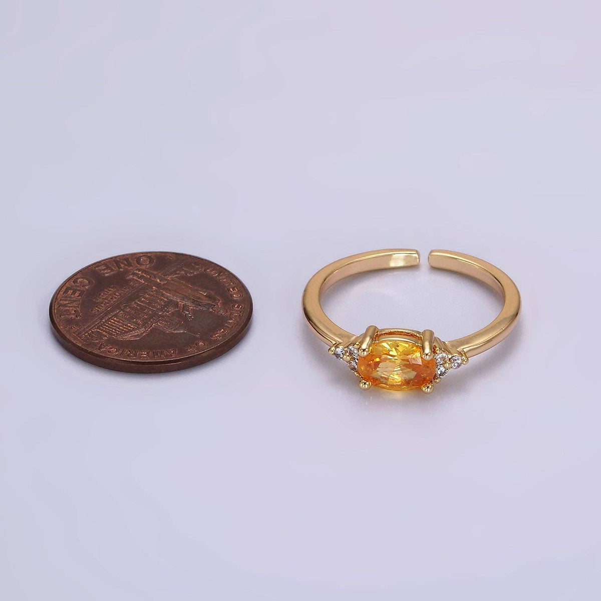 14K Gold Filled Oval Triple CZ Solitaire Birthstone Ring in Gold & Silver | O1128 - O1155: Silver / Olive Green