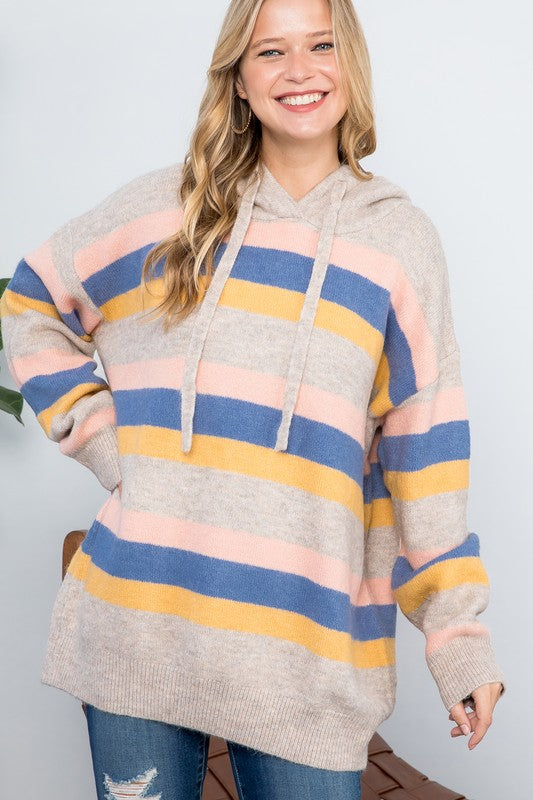 Plus Stripe Pullover Hoodie Sweater