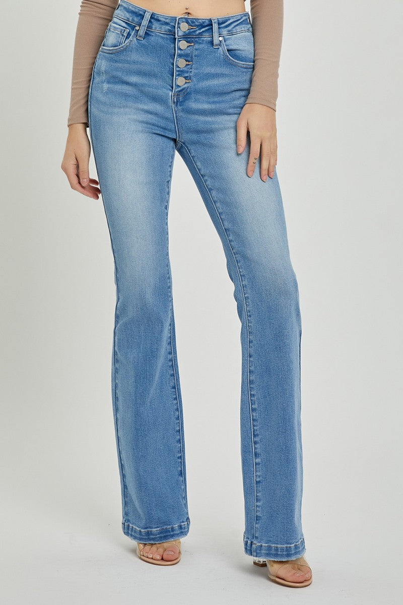 Risen high rise button fly bootcut jeans