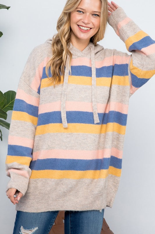 Plus Stripe Pullover Hoodie Sweater