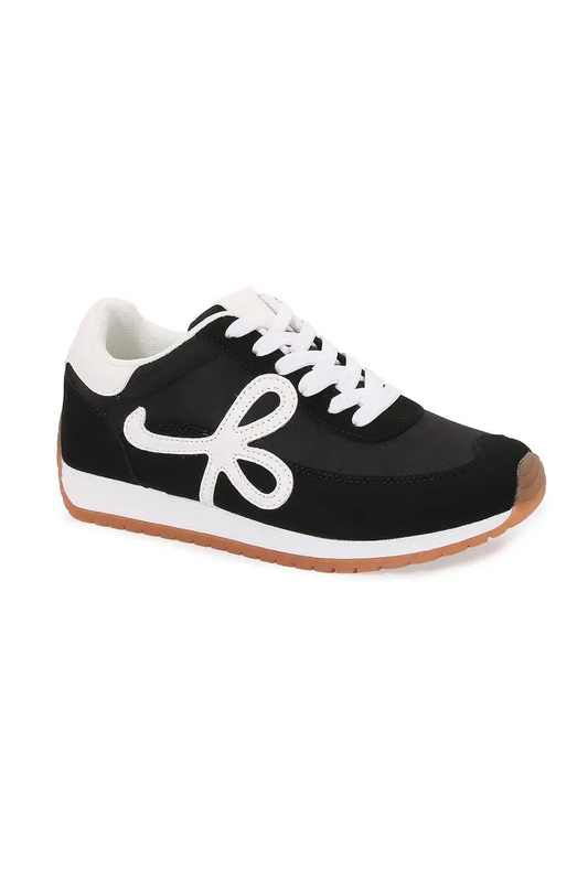 Black Retro Runner Statement-Logo Lace-Up Sneaker