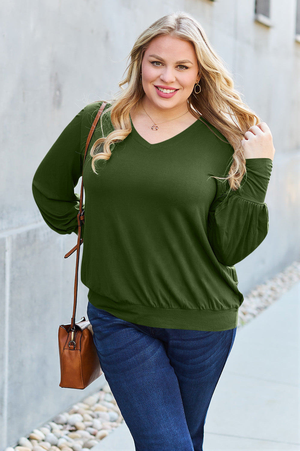 V-Neck Lantern Sleeve Top