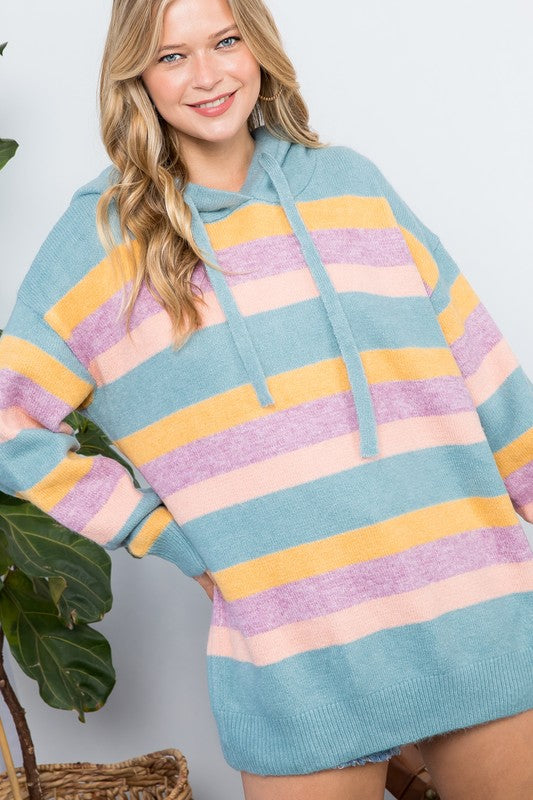 Plus Stripe Pullover Hoodie Sweater