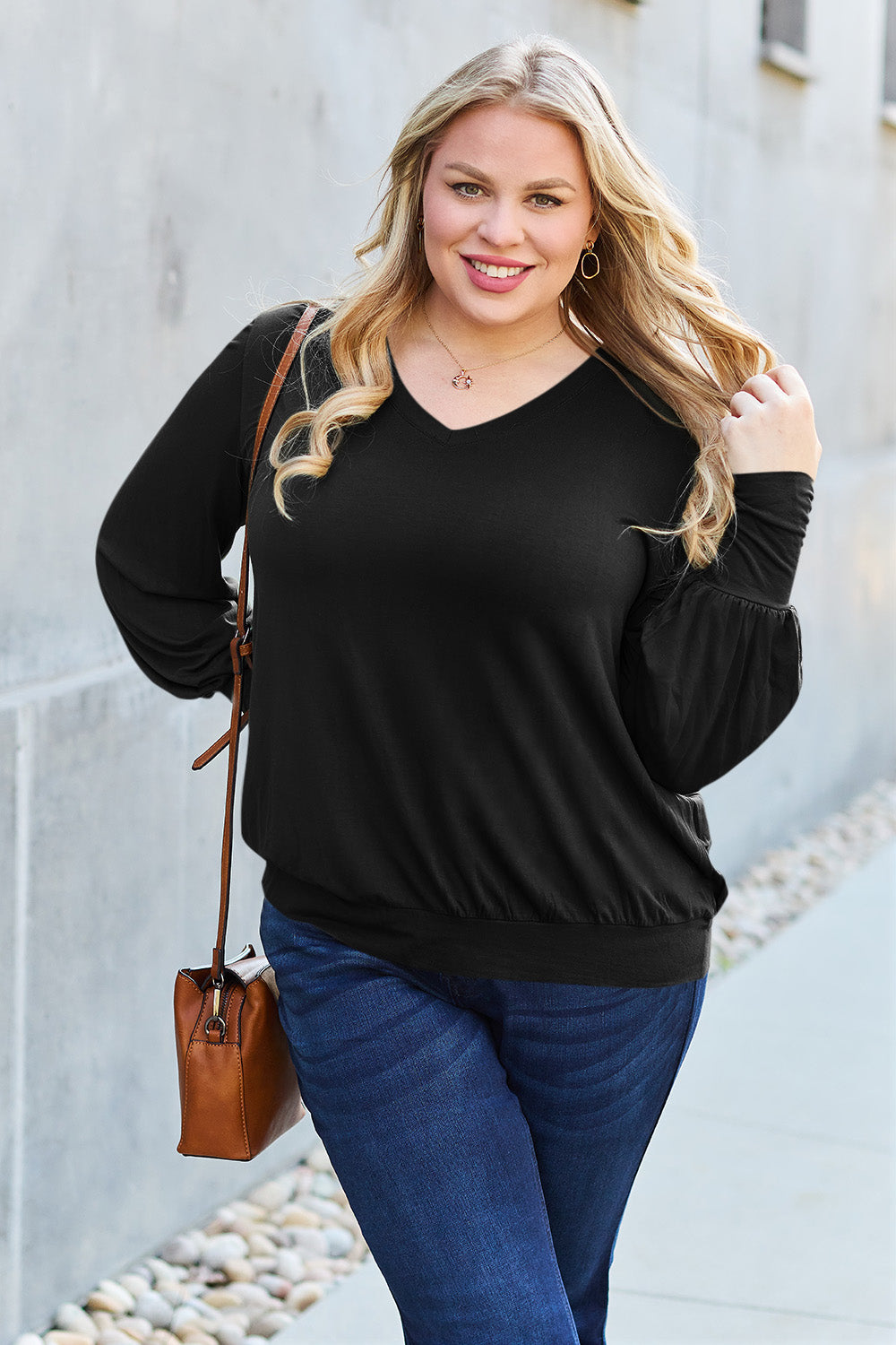 V-Neck Lantern Sleeve Top