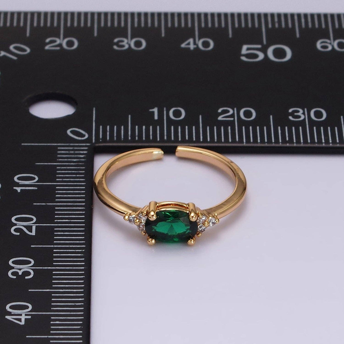 14K Gold Filled Oval Triple CZ Solitaire Birthstone Ring in Gold & Silver | O1128 - O1155: Silver / Olive Green