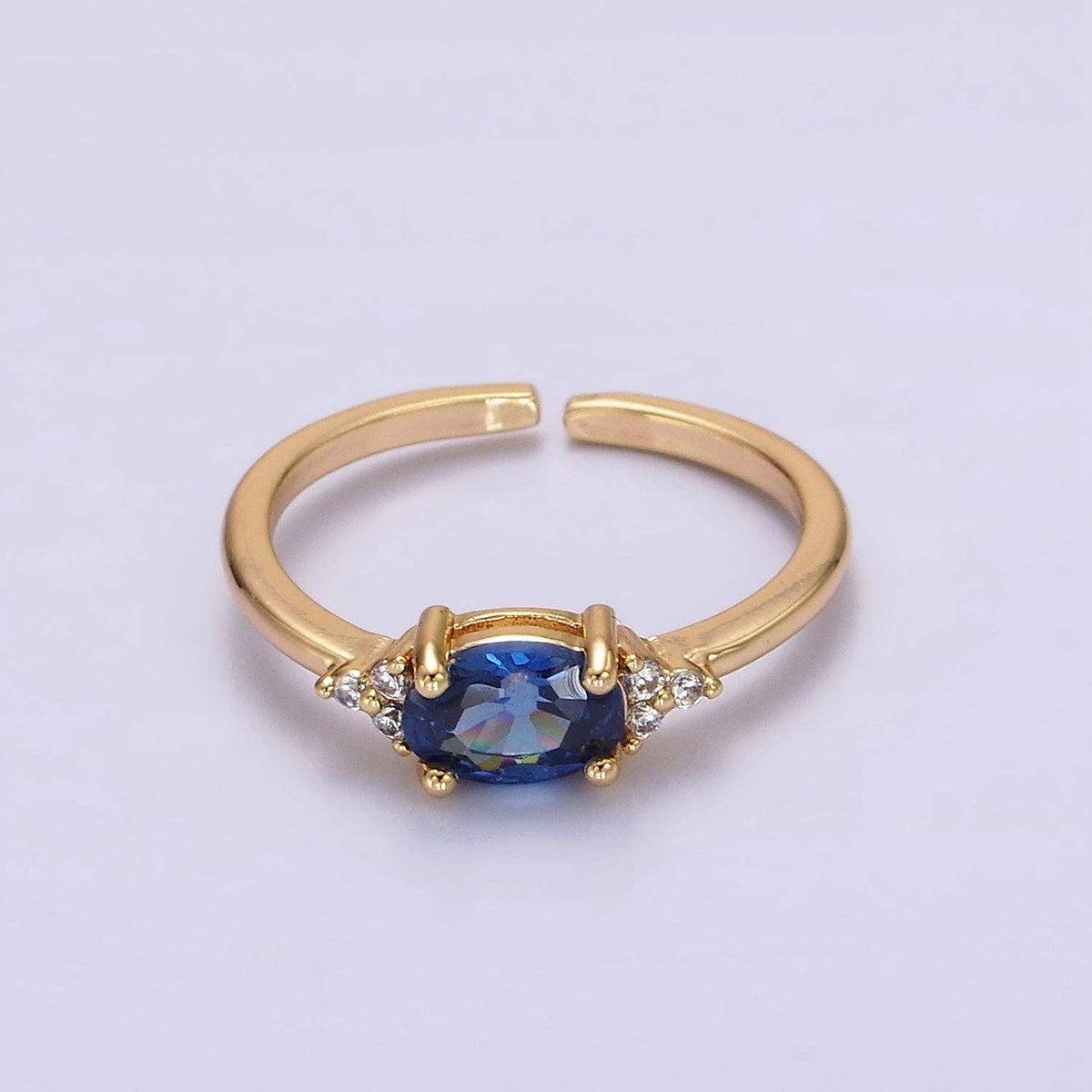 14K Gold Filled Oval Triple CZ Solitaire Birthstone Ring in Gold & Silver | O1128 - O1155: Silver / Olive Green