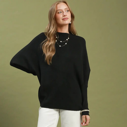 Black Ribbed Dolman Sleeve Sweater