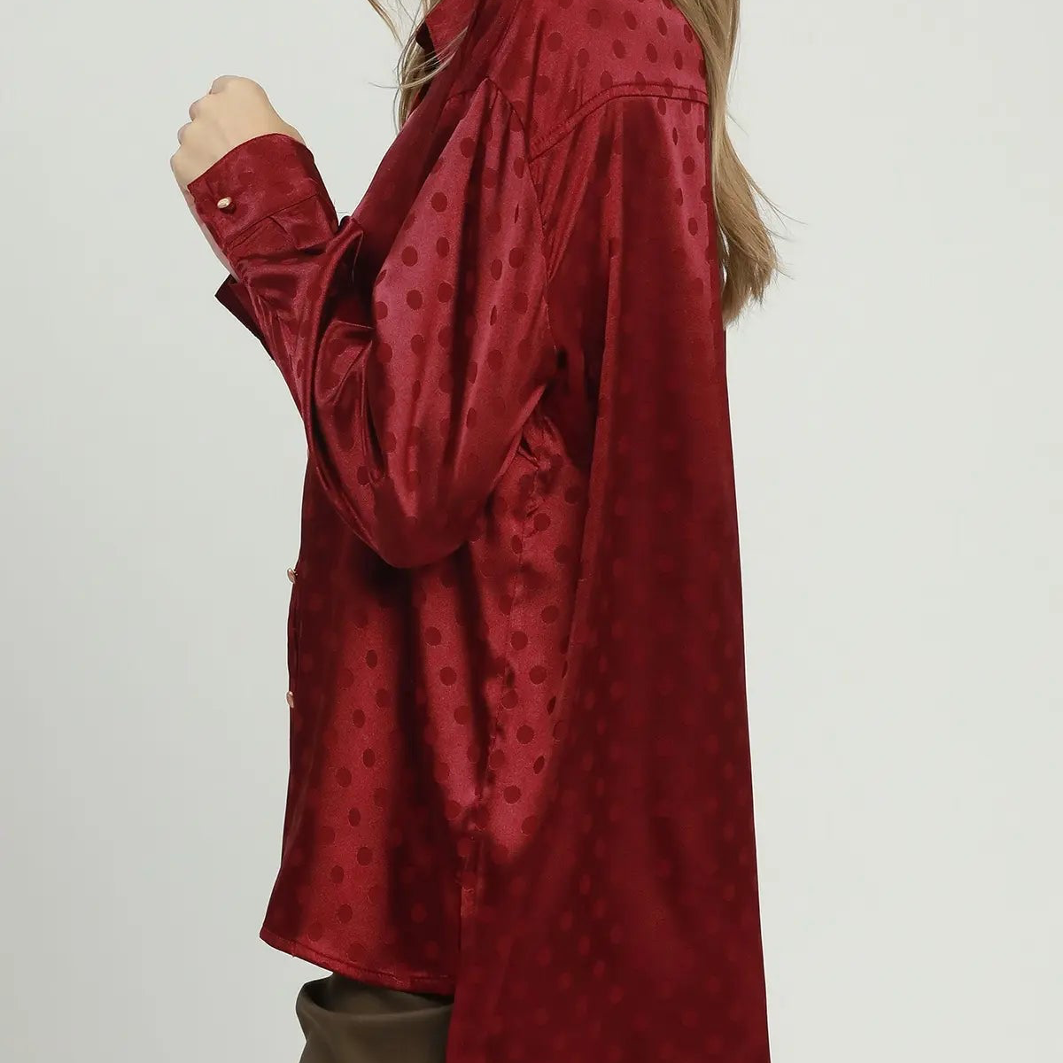 Crimson Satin Polka Dot Blouse