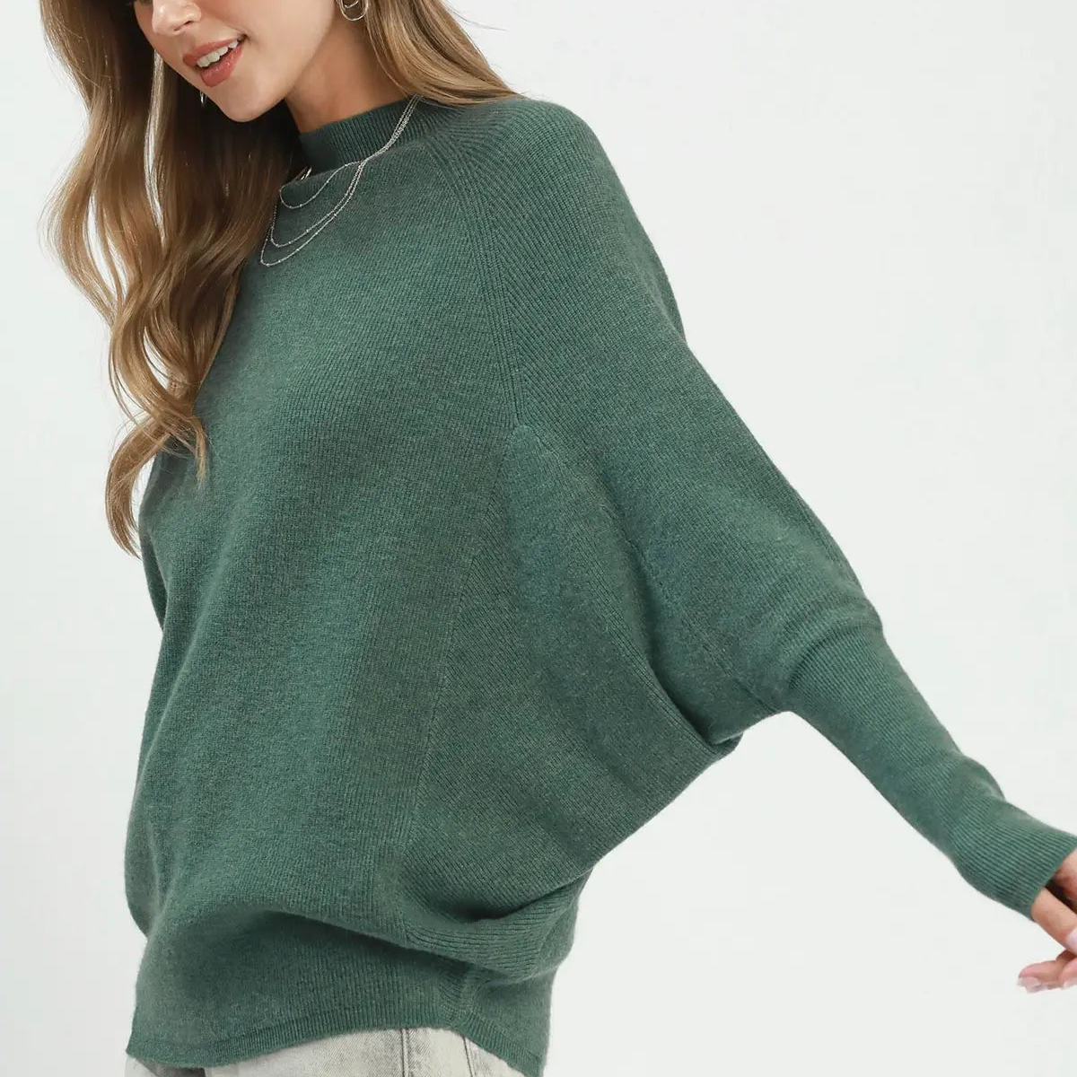 Teal Ribbed Dolman Sleeve Sweater