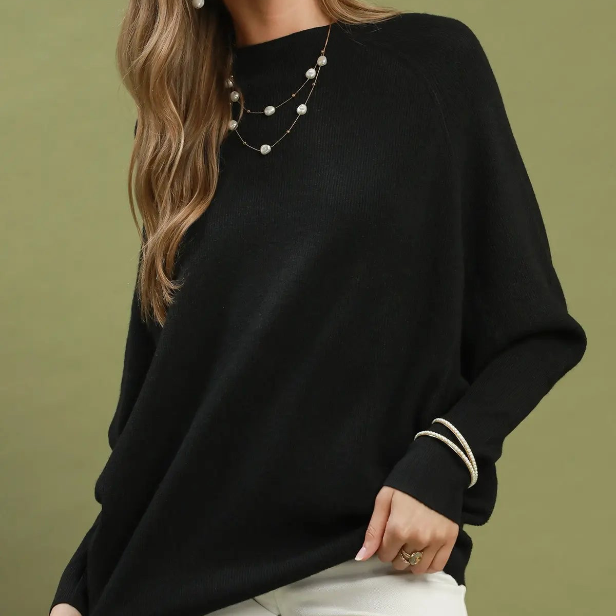 Black Ribbed Dolman Sleeve Sweater