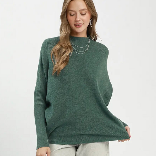 Teal Ribbed Dolman Sleeve Sweater