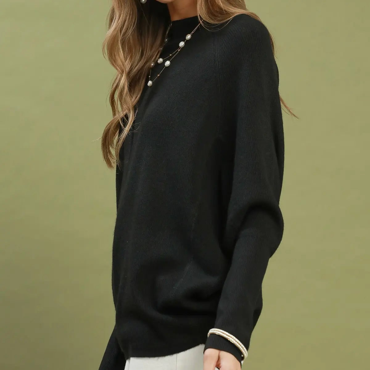 Black Ribbed Dolman Sleeve Sweater